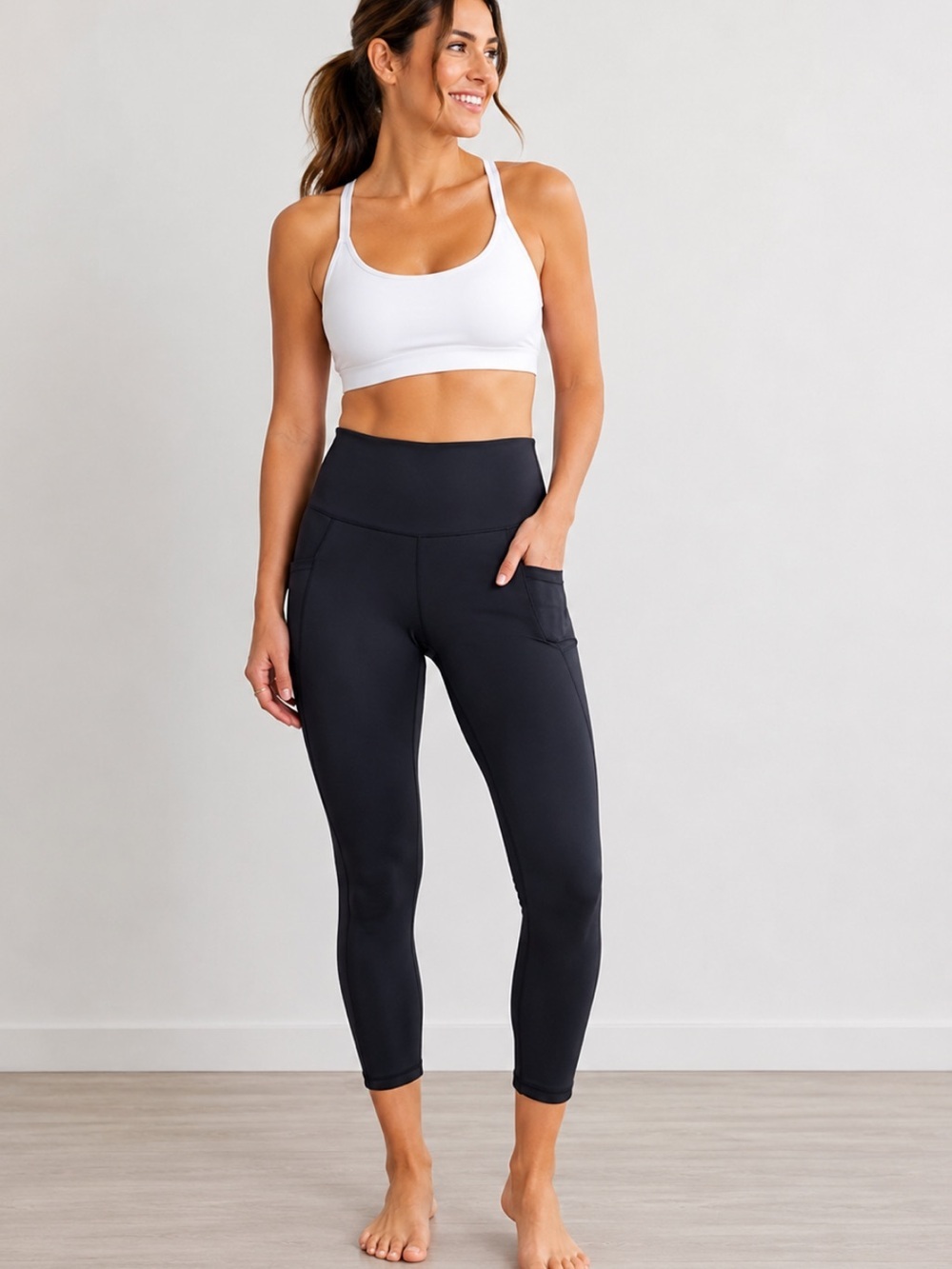 HONEYLOVE High-Waisted Pocket Leggings Black Size Large 25" Inseam